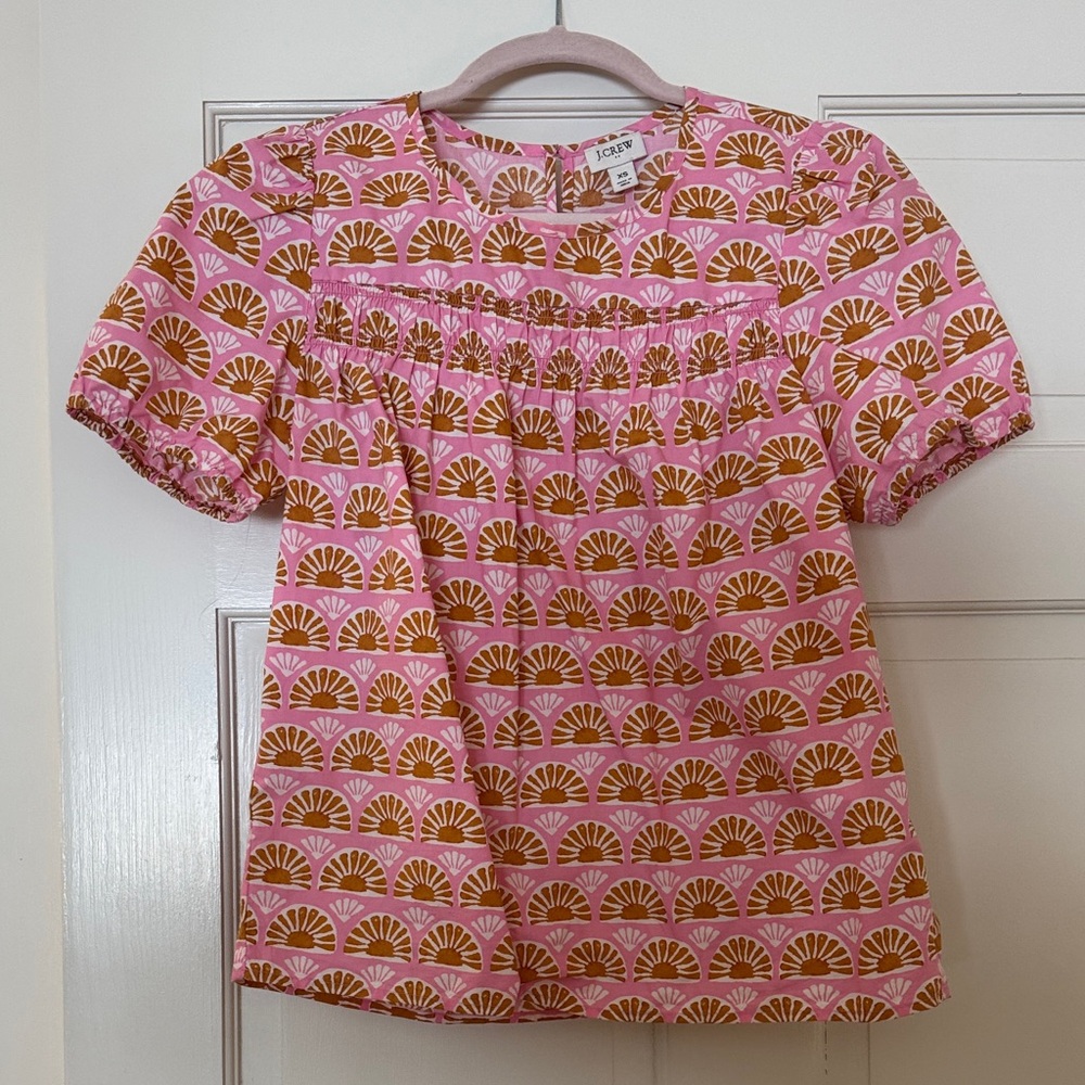 J. Crew Pink and Brown Patterned Blouse